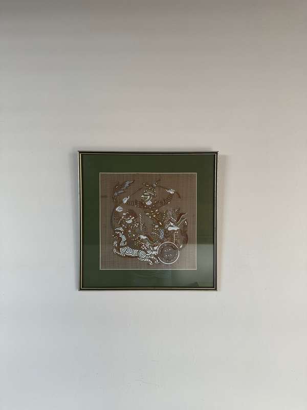 Framed Vintage Balinese Fabric Art - Finished Size 40cm x 40cm