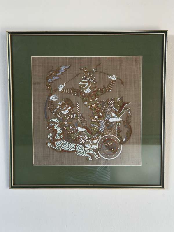 Framed Vintage Balinese Fabric Art - Finished Size 40cm x 40cm