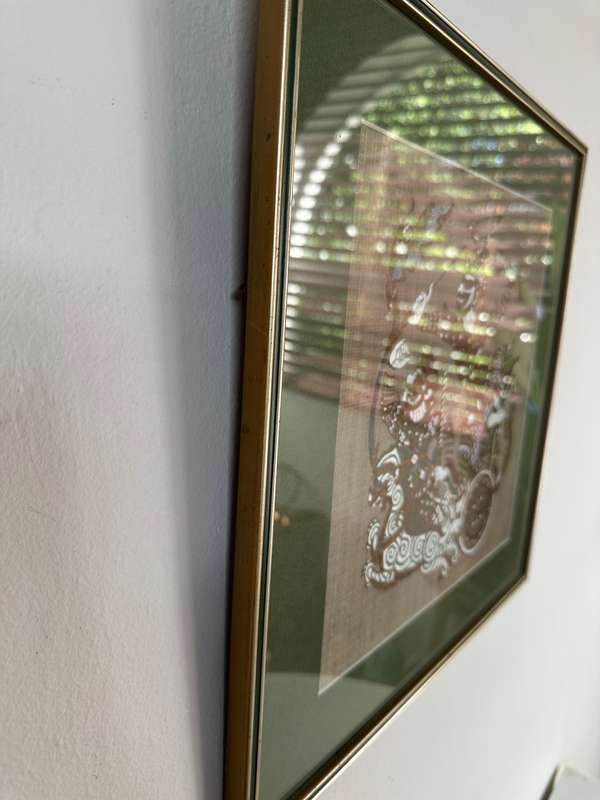 Framed Vintage Balinese Fabric Art - Finished Size 40cm x 40cm