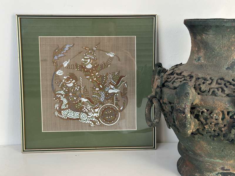 Framed Vintage Balinese Fabric Art - Finished Size 40cm x 40cm