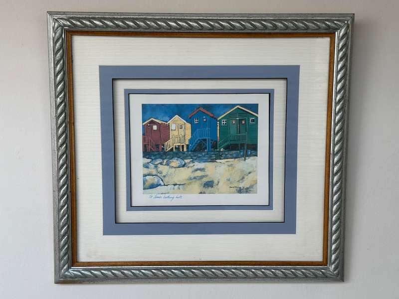 Beautifully Framed Print - St James Bathing Huts - Finished Size 57cm x 52cm