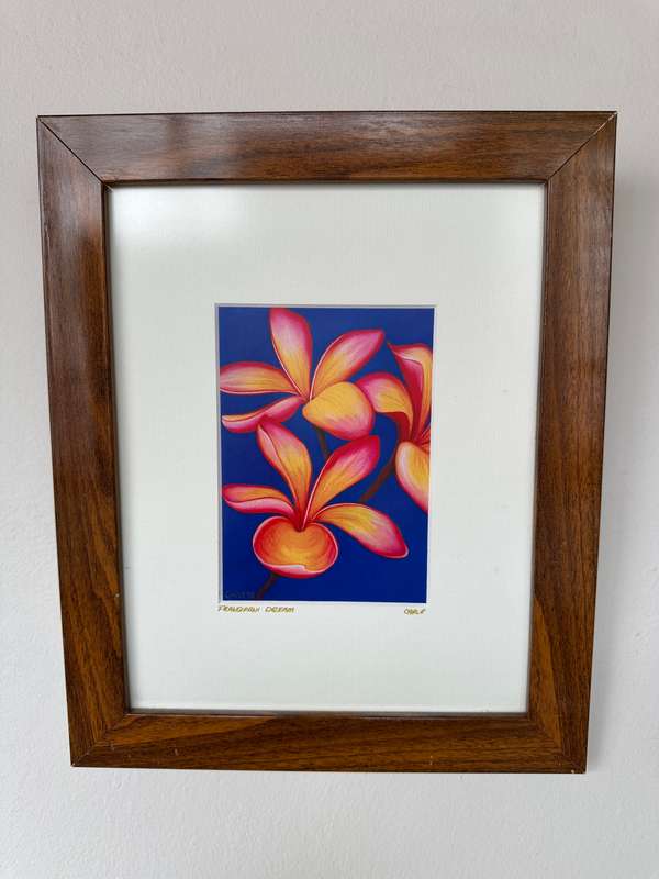 Framed Caple Print, Frangipani (Artist Signed) Finished Size 25cm x 30.5cm