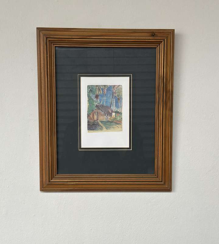 Framed Paul Gauguin Print, Hut under the Coconut Palms - Finished Size 30.5cm x 36.5cm