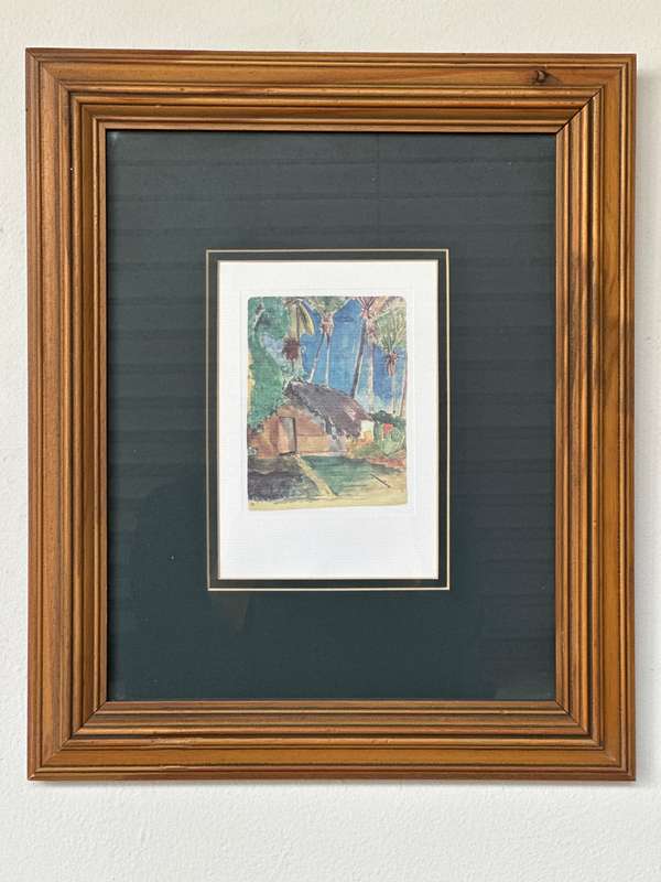 Framed Paul Gauguin Print, Hut under the Coconut Palms - Finished Size 30.5cm x 36.5cm