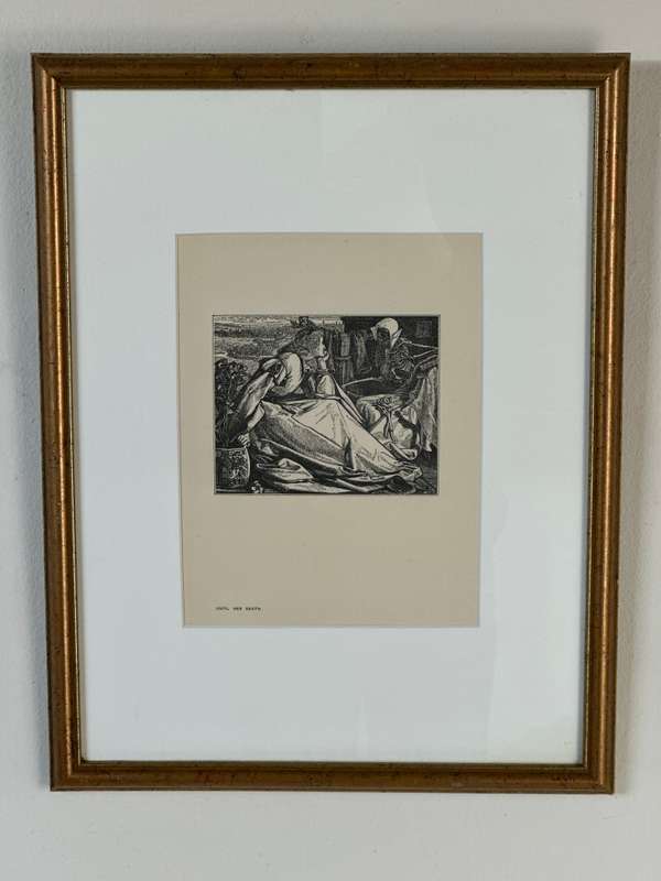 Framed Anthony Frederick Augustus Sandys Print, Until Her Death - Finished Size 32cm x 42cm