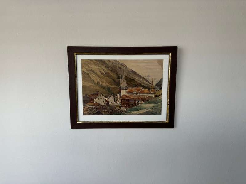Framed Original Watercolor - Swiss Alps, Matterhorn - Finished Size 45cm x 35cm