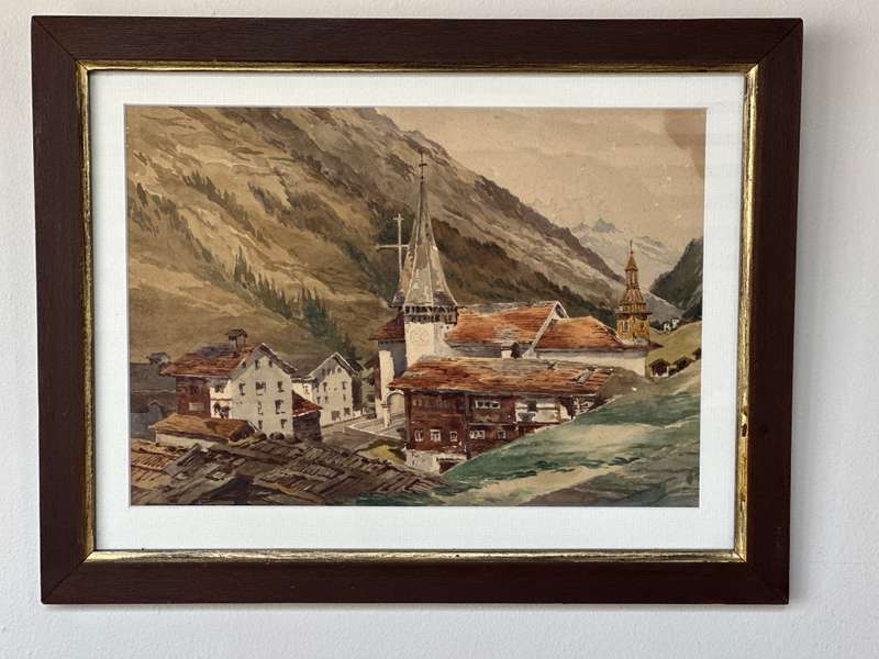 Framed Original Watercolor - Swiss Alps, Matterhorn - Finished Size 45cm x 35cm