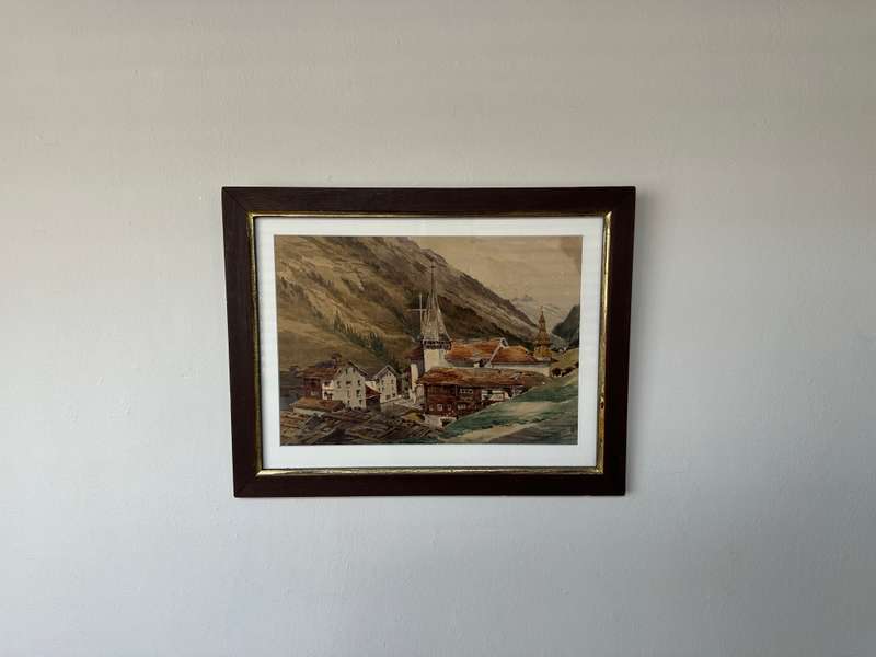 Framed Original Watercolor - Swiss Alps, Matterhorn - Finished Size 45cm x 35cm