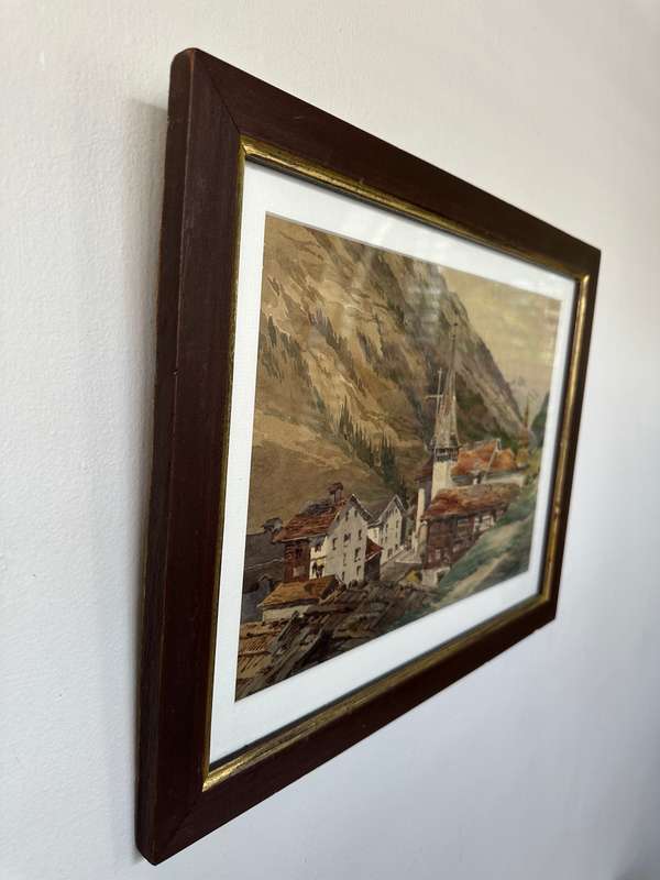 Framed Original Watercolor - Swiss Alps, Matterhorn - Finished Size 45cm x 35cm