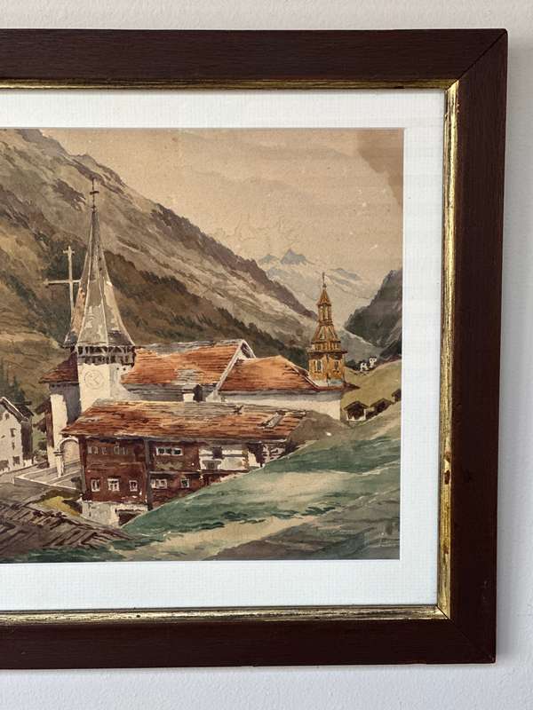 Framed Original Watercolor - Swiss Alps, Matterhorn - Finished Size 45cm x 35cm
