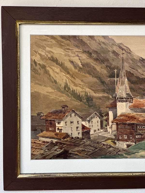Framed Original Watercolor - Swiss Alps, Matterhorn - Finished Size 45cm x 35cm