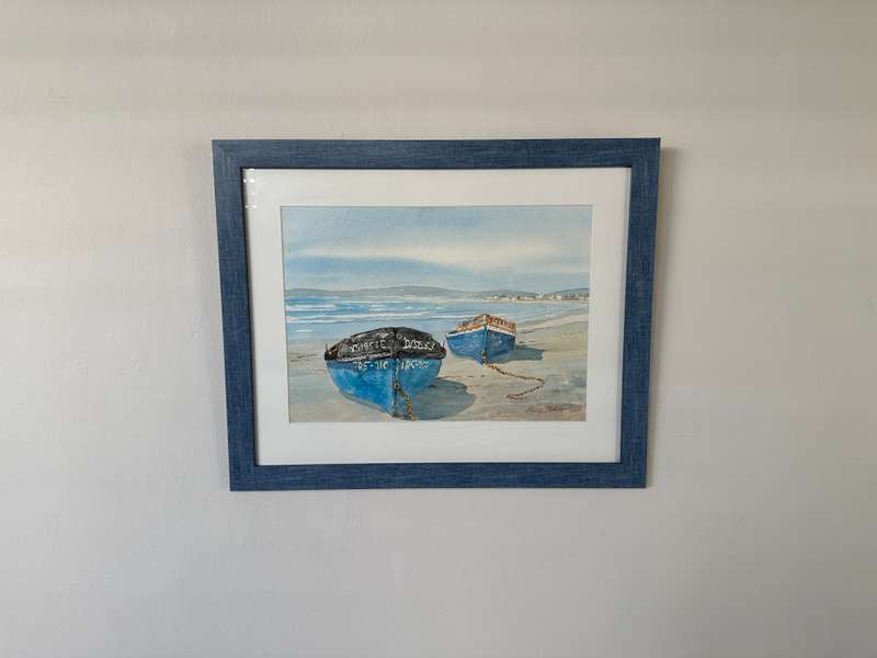 Framed Sally Bekker Original Watercolor, Boat Scene - Finished Size 49cm x 40cm