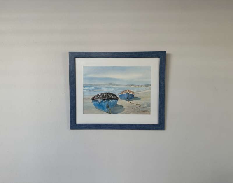 Framed Sally Bekker Original Watercolor, Boat Scene - Finished Size 49cm x 40cm