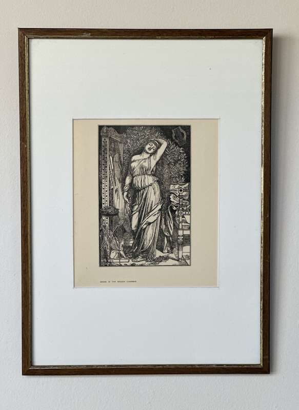 Framed Anthony Frederick Augustus Sandys Print, Danae in the Brazen Chamber - Finished Size 31.5cm x