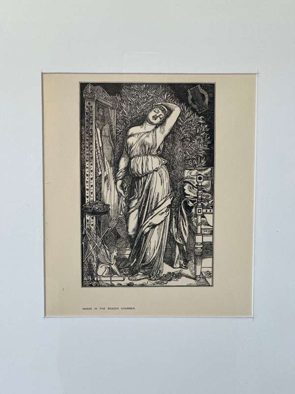 Framed Anthony Frederick Augustus Sandys Print, Danae in the Brazen Chamber - Finished Size 31.5cm x