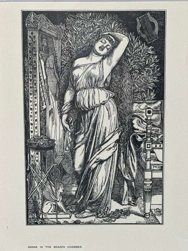 Framed Anthony Frederick Augustus Sandys Print, Danae in the Brazen Chamber - Finished Size 31.5cm x