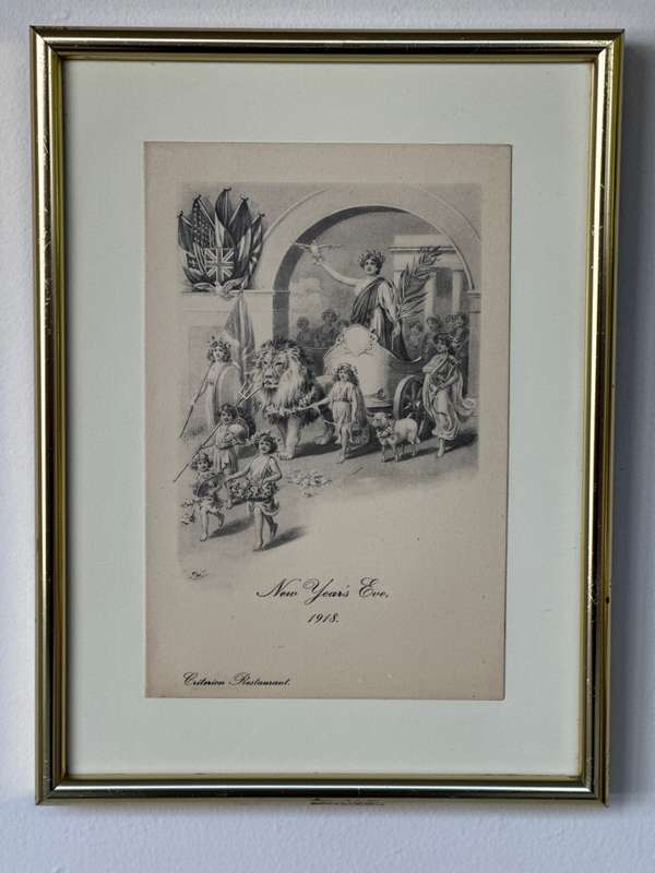 Framed Criterion Restaurant Memorabilia Vintage, New Years Eve 1918 - Finished Size 24.5cm x 32.5cm