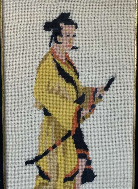 Framed Textile Art, Needlepoint Samurai - Finished Size 22.5cm x 40.5cm (Clear Glass)