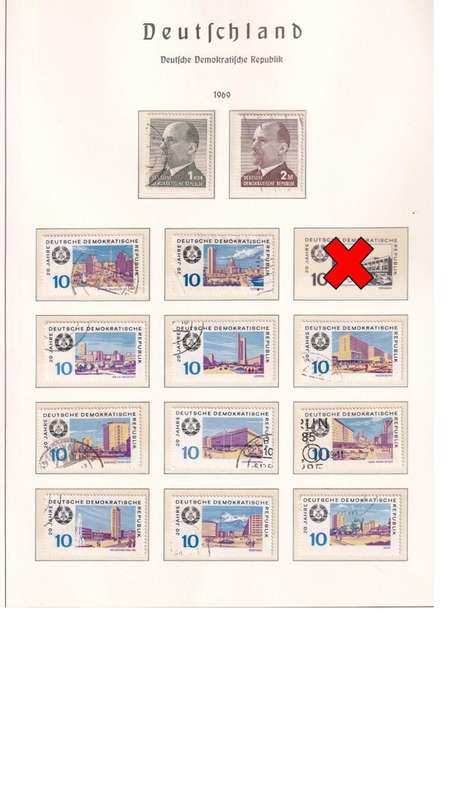 Used Germany DDR stamps on album page. 1 bid for all. Red cross stamps not available.