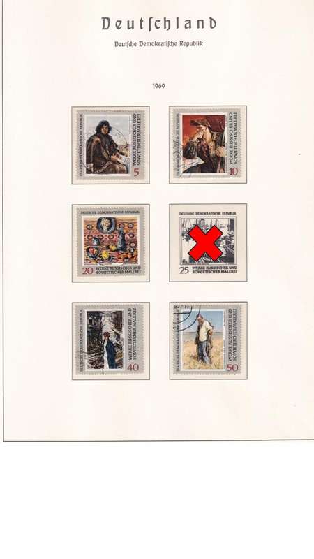 Used Germany DDR stamps on album page. 1 bid for all. Red cross stamps not available.