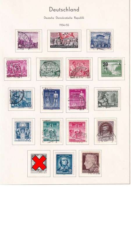 Used Germany DDR stamps on album page. 1 bid for all. Red cross, stamp not available.