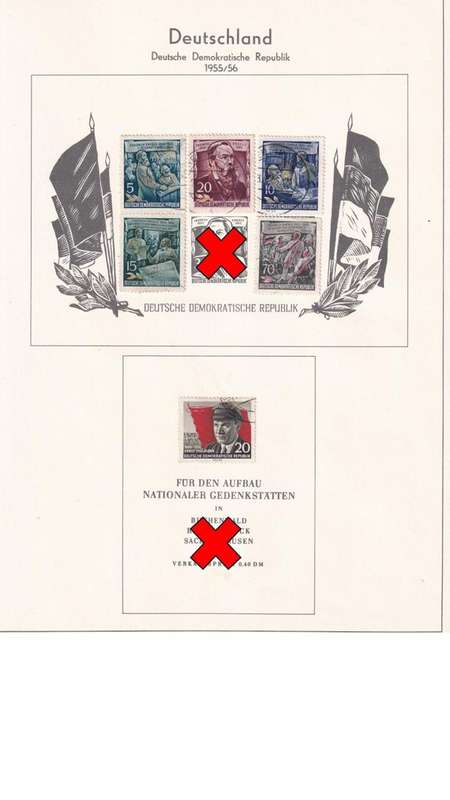 Used Germany DDR stamps on album page. 1 bid for all. red cros, stamp not available.
