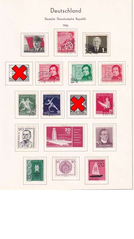 Used Germany DDR stamps on album page. 1 bid for all. Red cross, stamp not available.