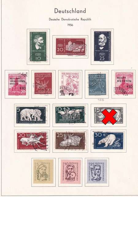 Used Germany DDR stamps on album page. 1 bid for all.