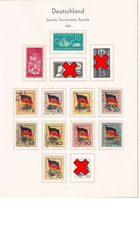 Used Germany DDR stamps on album page. 1 bid for all. Red cross stamps not available.
