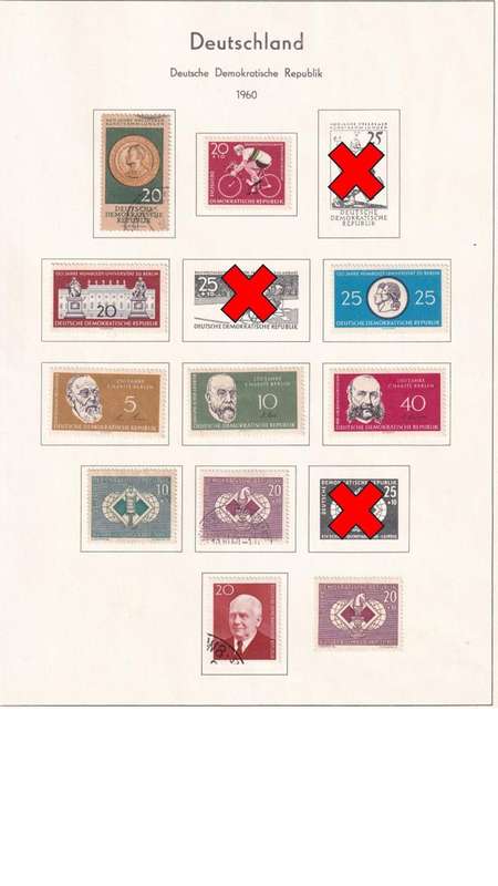 Used Germany DDR stamps on album page. 1 bid for all. Red cross stamps not available.