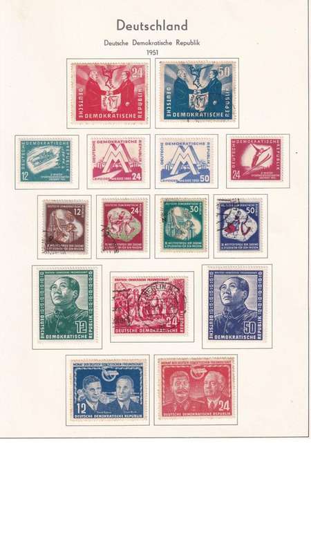 Used Germany DDR stamps on album page. 1 bid for all.