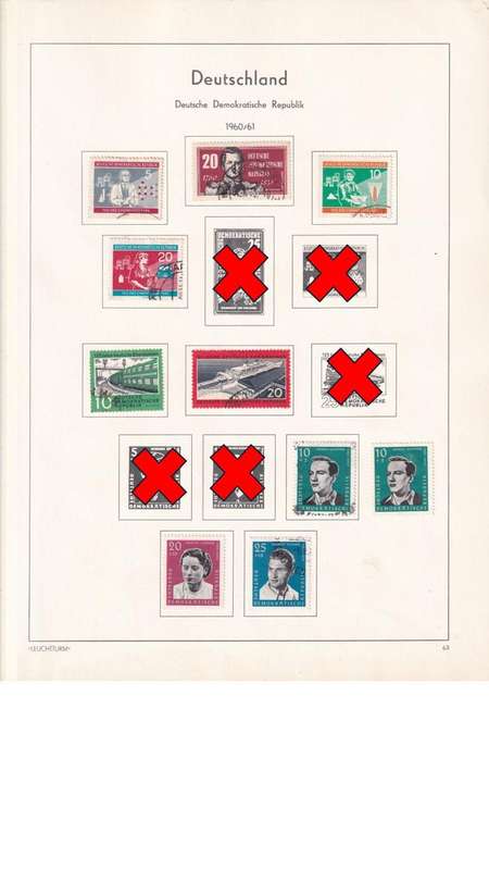 Used Germany DDR stamps on album page. 1 bid for all. Red cross stamps not available.