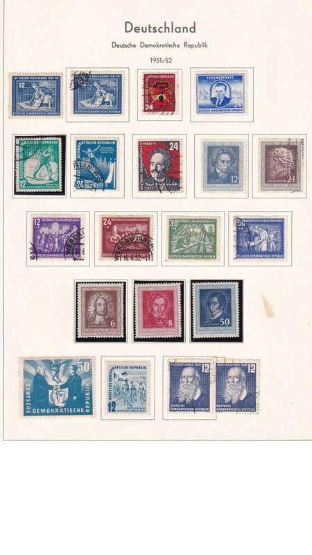 Used Germany DDR stamps on album page. 1 bid for all.