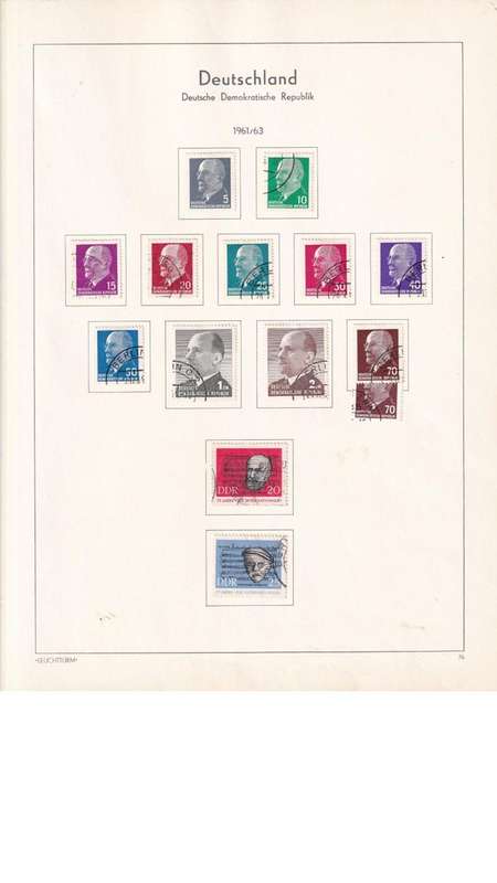 Used Germany DDR stamps on album page. 1 bid for all. Red cross stamps not available.