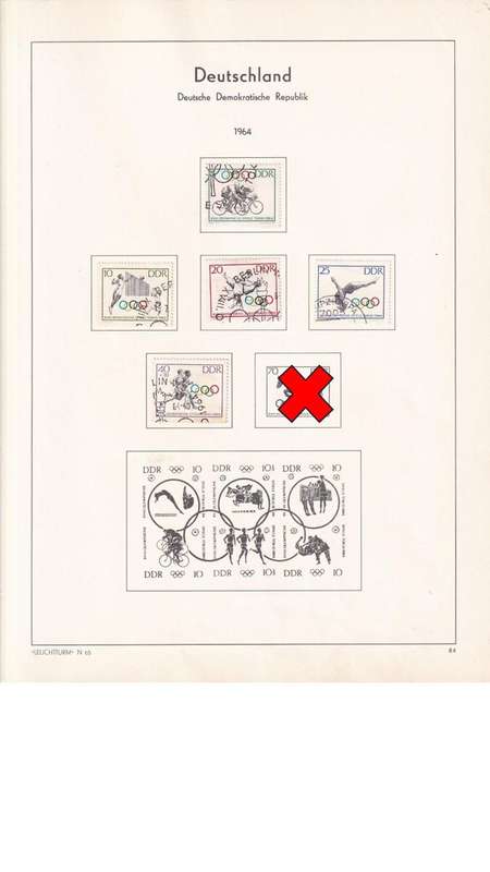 Used Germany DDR stamps on album page. 1 bid for all. Red cross stamps not available.
