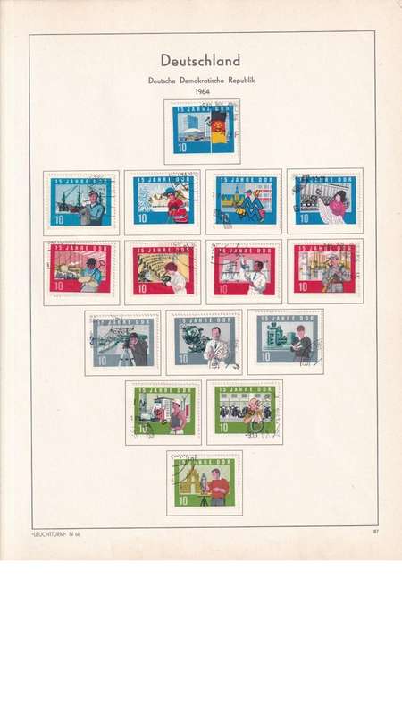 Used Germany DDR stamps on album page. 1 bid for all. Red cross stamps not available.