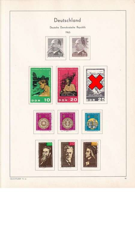 Used Germany DDR stamps on album page. 1 bid for all. Red cross stamps not available.