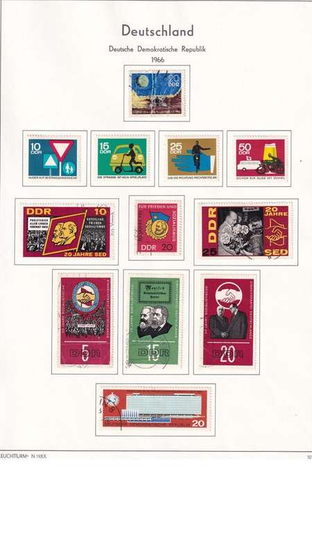 Used Germany DDR stamps on album page. 1 bid for all. Red cross stamps not available.