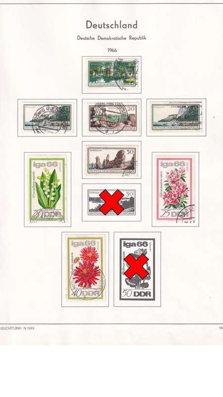 Used Germany DDR stamps on album page. 1 bid for all. Red cross stamps not available.