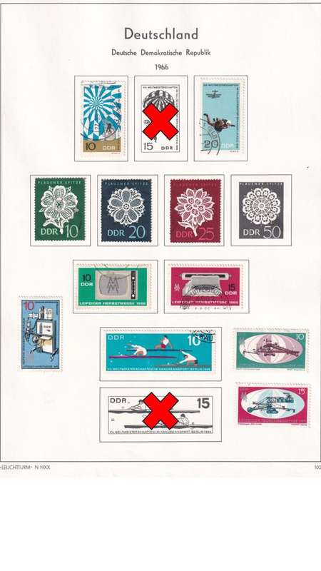Used Germany DDR stamps on album page. 1 bid for all. Red cross stamps not available.