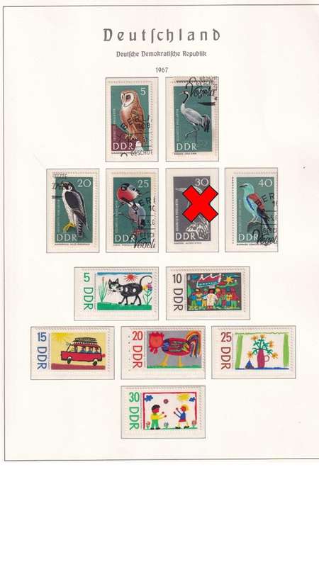 Used Germany DDR stamps on album page. 1 bid for all. Red cross stamps not available.