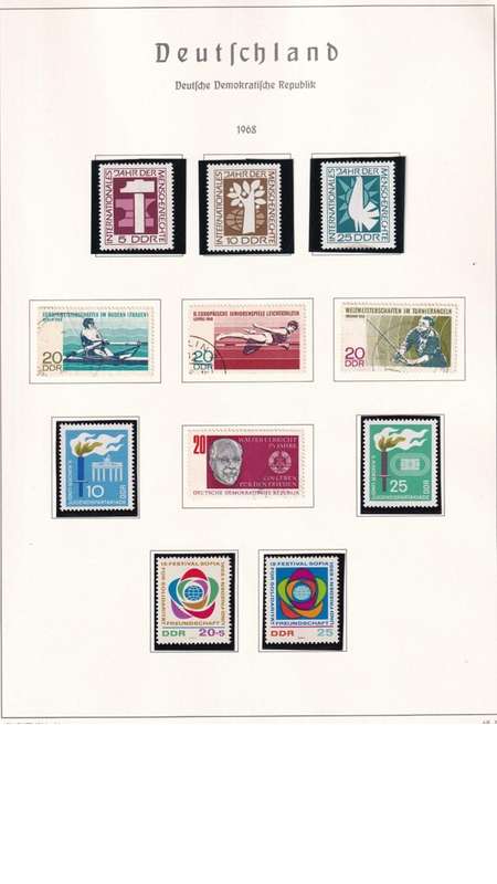 Used Germany DDR stamps on album page. 1 bid for all. Red cross stamps not available.