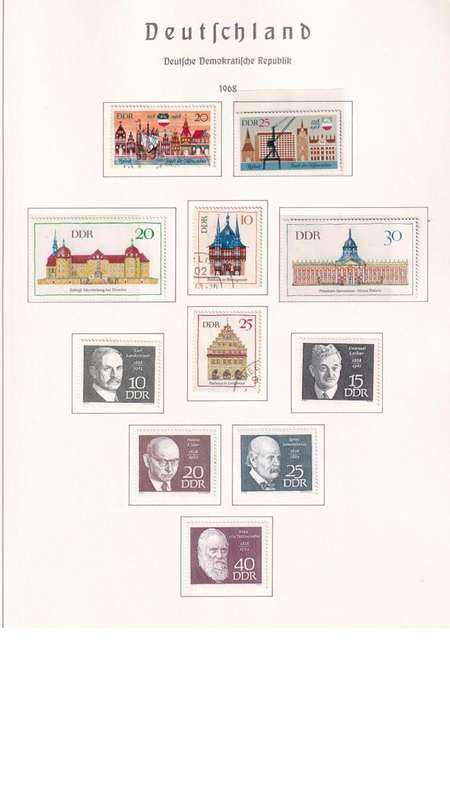 Used Germany DDR stamps on album page. 1 bid for all. Red cross stamps not available.