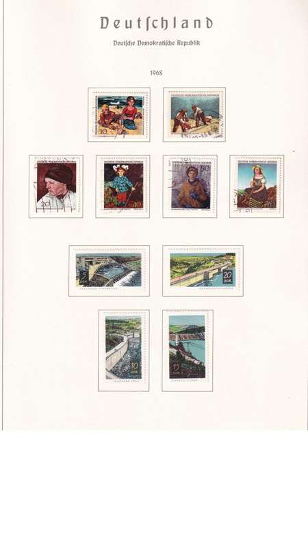 Used Germany DDR stamps on album page. 1 bid for all. Red cross stamps not available.