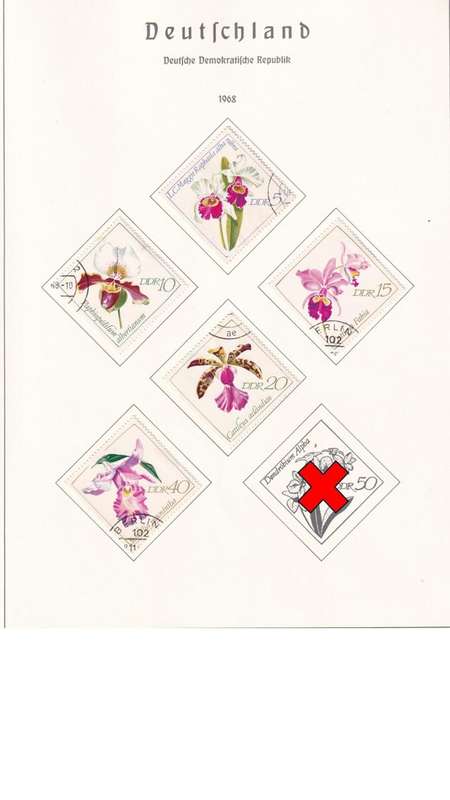 Used Germany DDR stamps on album page. 1 bid for all. Red cross stamps not available.