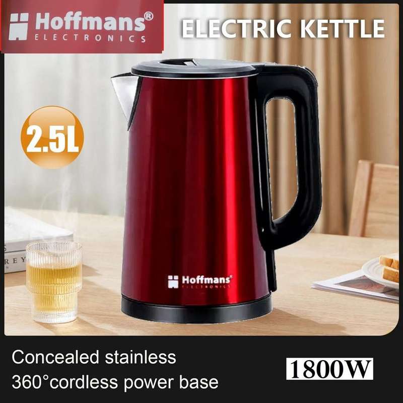 Hoffmans 2.5L Encased Glass Electric Kettle - Red
