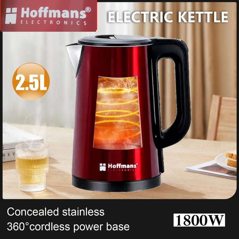 Hoffmans 2.5L Encased Glass Electric Kettle - Red