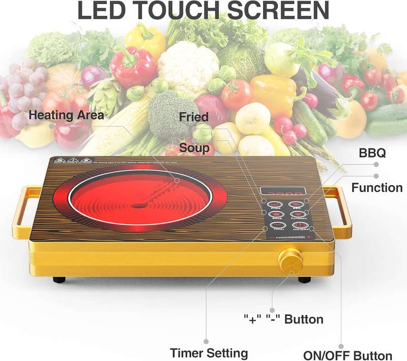 Hoffmans 2200W Electric Infrared Stove - LED Sensor Touch