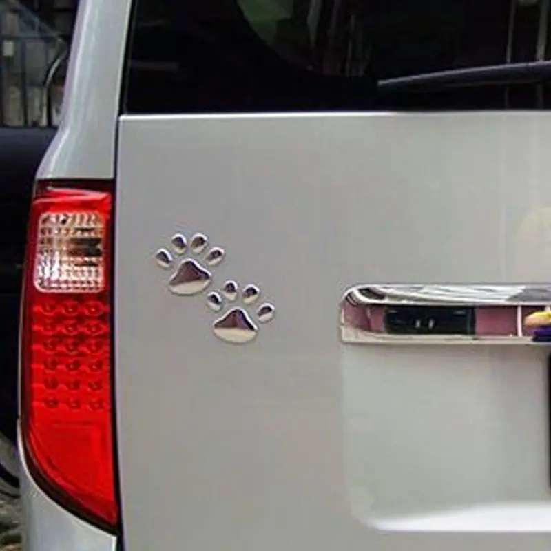 2pcs Metal Paw Print Car Decal Set - 3D Animal Dog Cat Footprints Sticker for Vehicle Bumper, Window