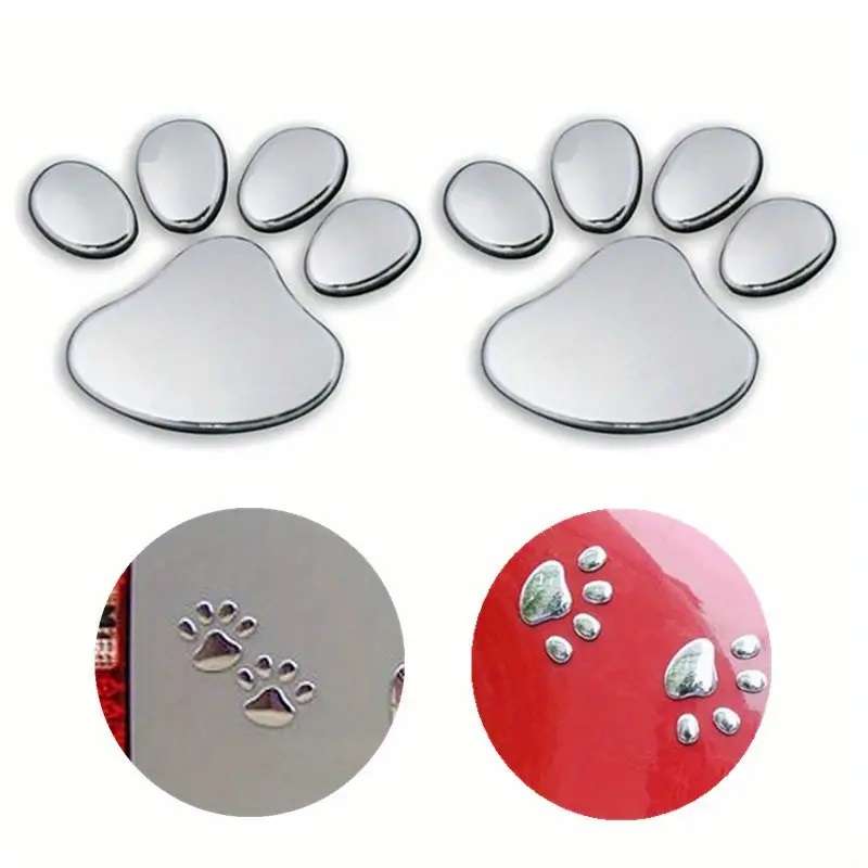2pcs Metal Paw Print Car Decal Set - 3D Animal Dog Cat Footprints Sticker for Vehicle Bumper, Window
